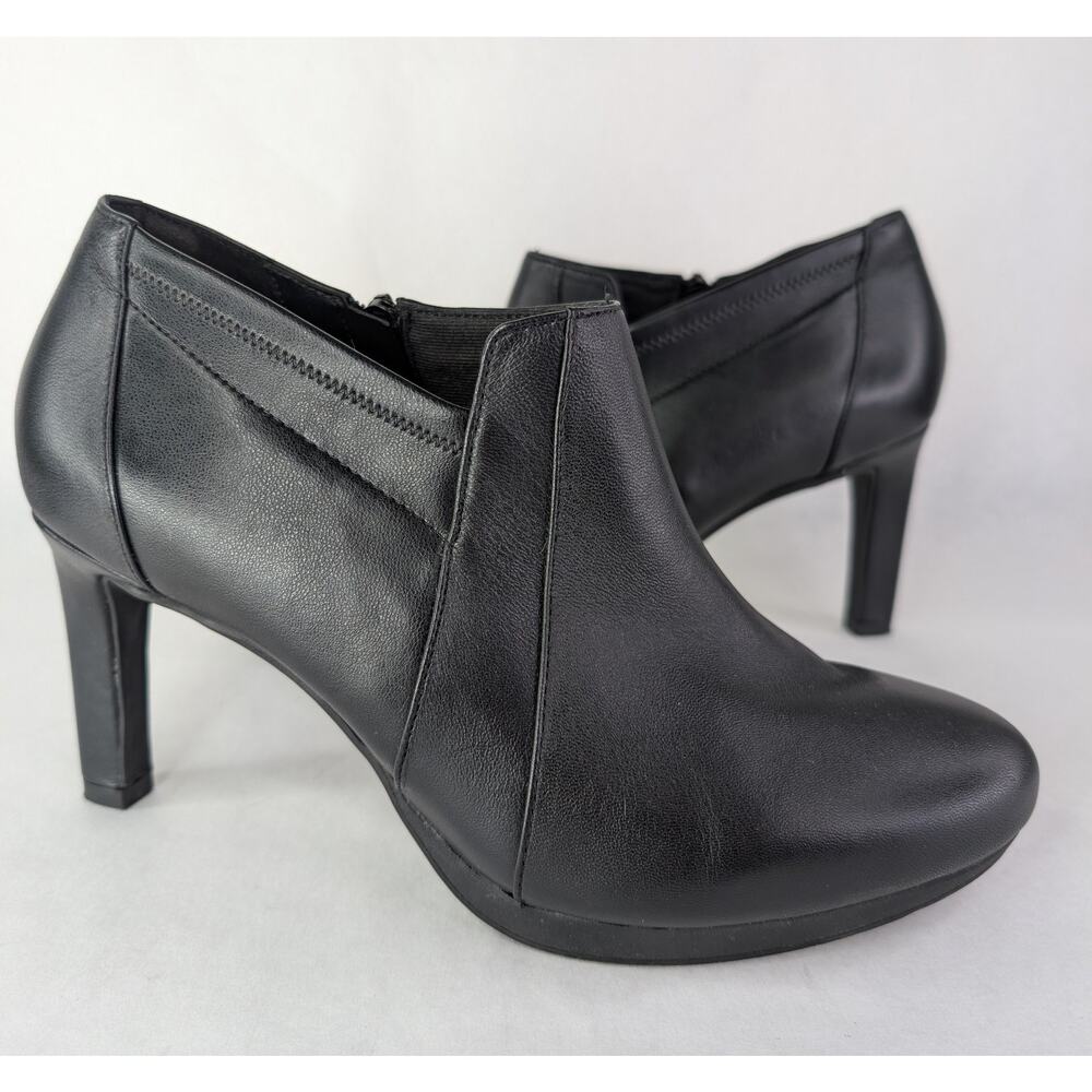 Clarks Ambyr Hope Black Leather Zipper Ankle Booties Boots 9.5M